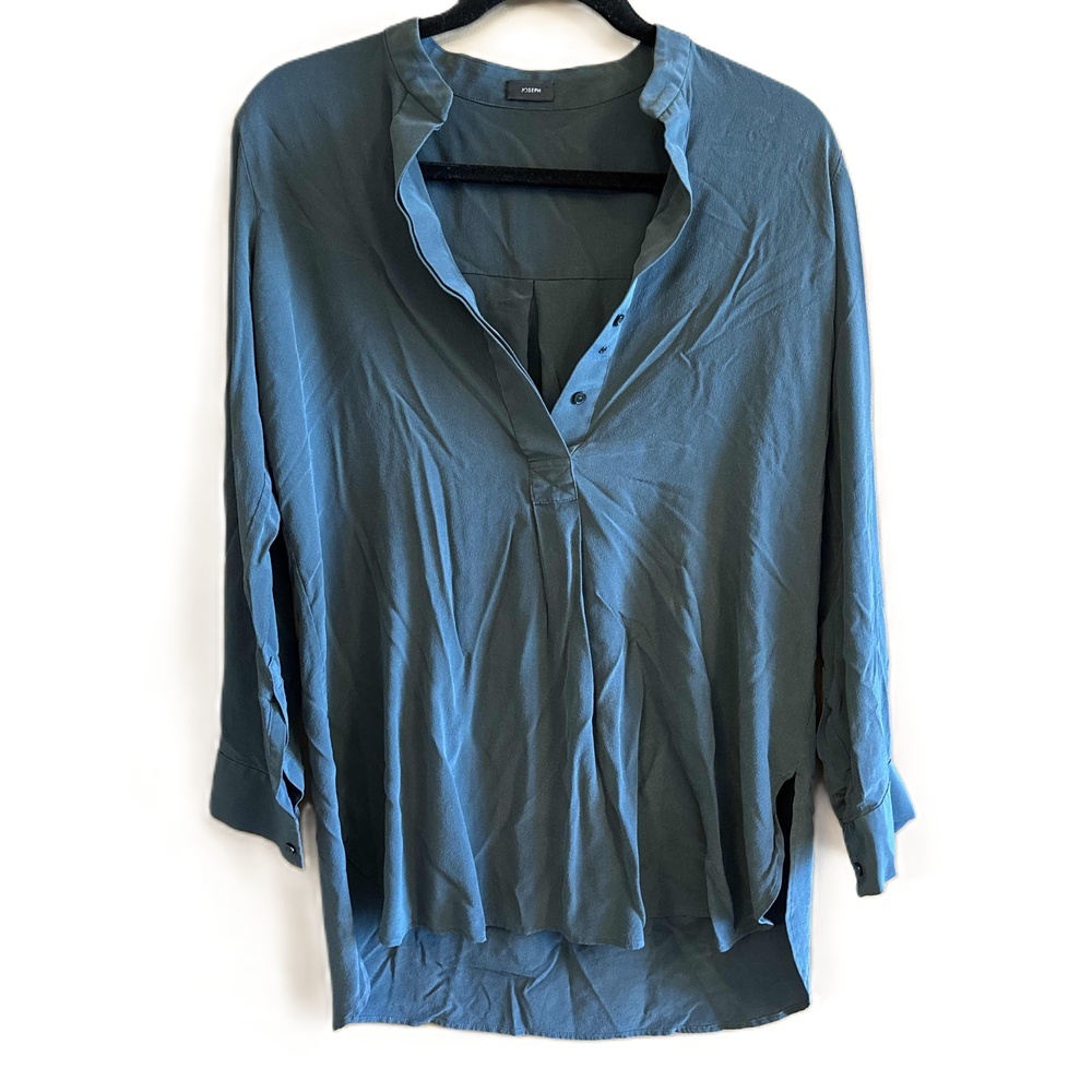 Joseph Blue Long Sleeve Collared 100% Silk Button-Up Shirt Size 36